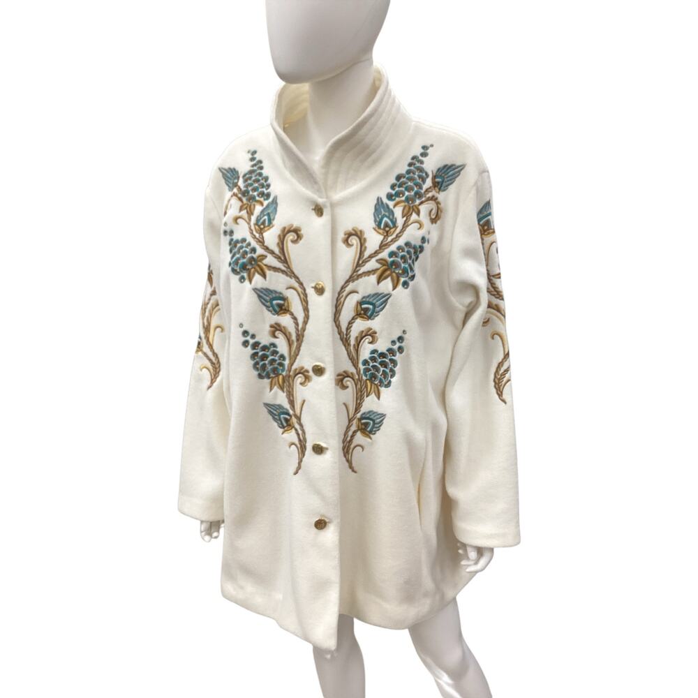 Bob Mackie Wearable Art Coat Women’s Size XL Embroidered Cream And Colors